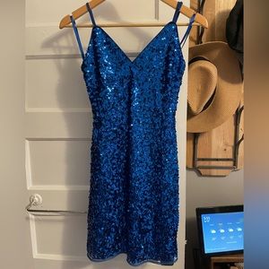 Dark Blue Sequined Mini Dress